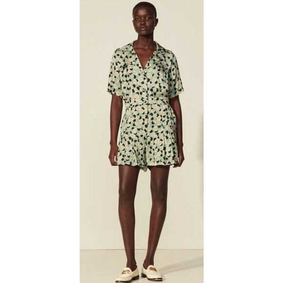 SANDRO Printed Green Floral Playsuit Short Sleeve Casual Beach Women's 42 US 10 - Picture 1 of 16